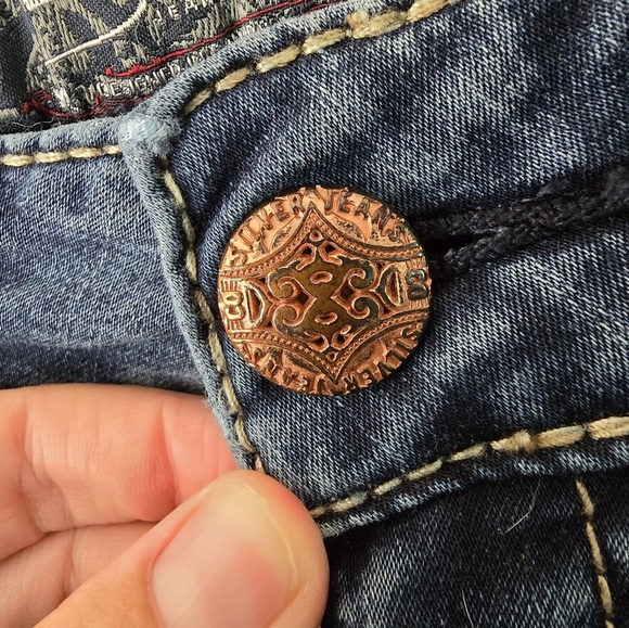 Silver Jeans Womens 28 Blue Suki Capri Denim Pants Thick Stitch Embroidered - Picture 5 of 14